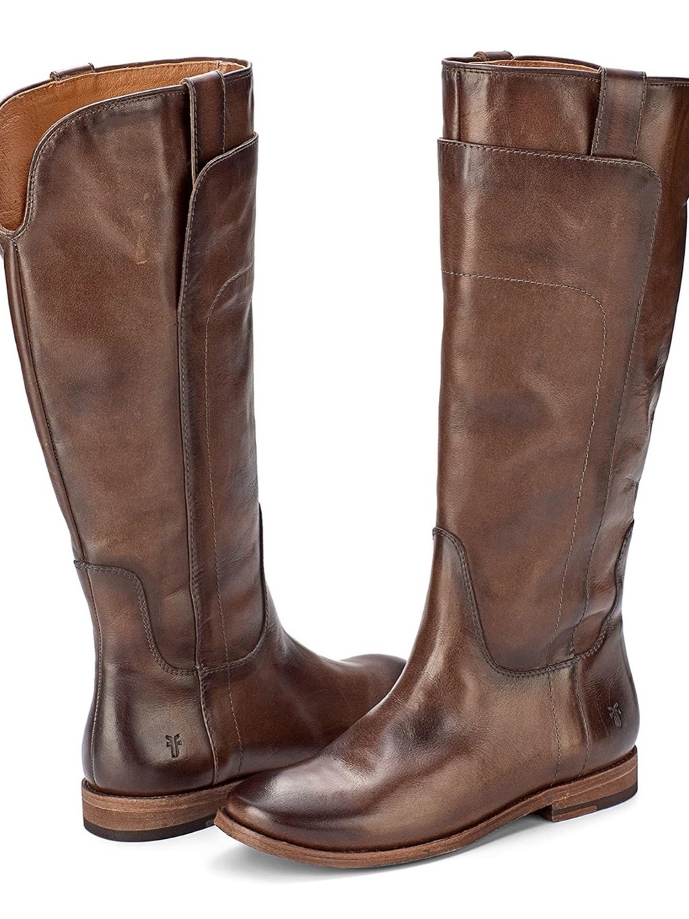 Frye Paige Tall Riding Brown Antiqued Leather Boots Size 7.5 B Made In Mexico